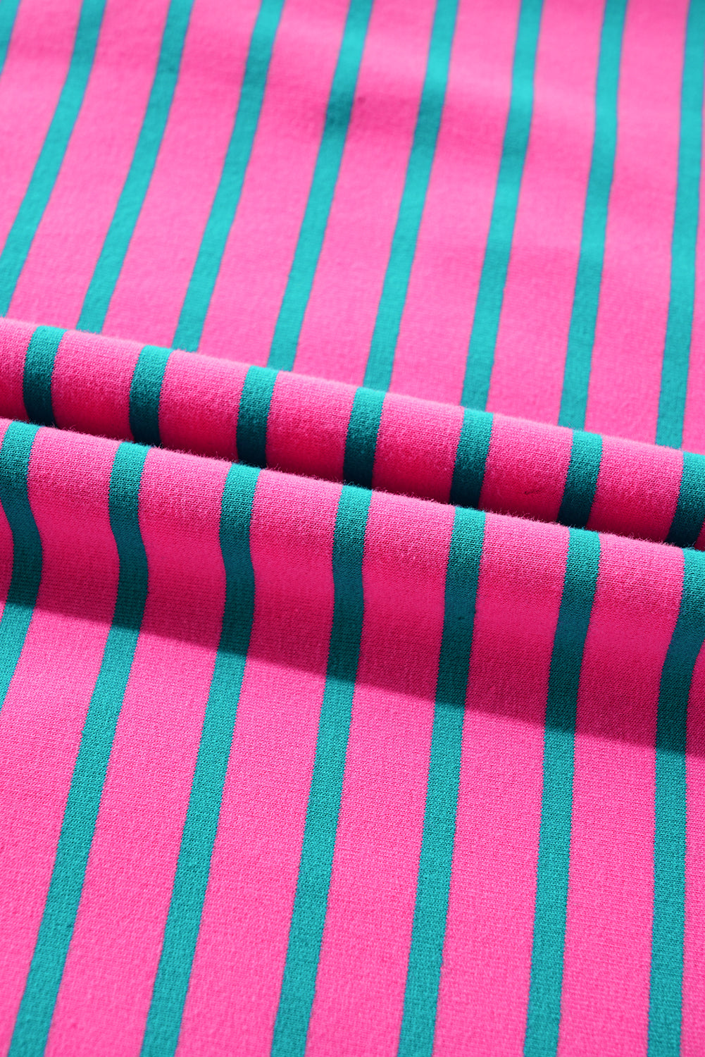 Pink Stripe Collared Puff Sleeve Pop of Color Neckline T Shirt Dress