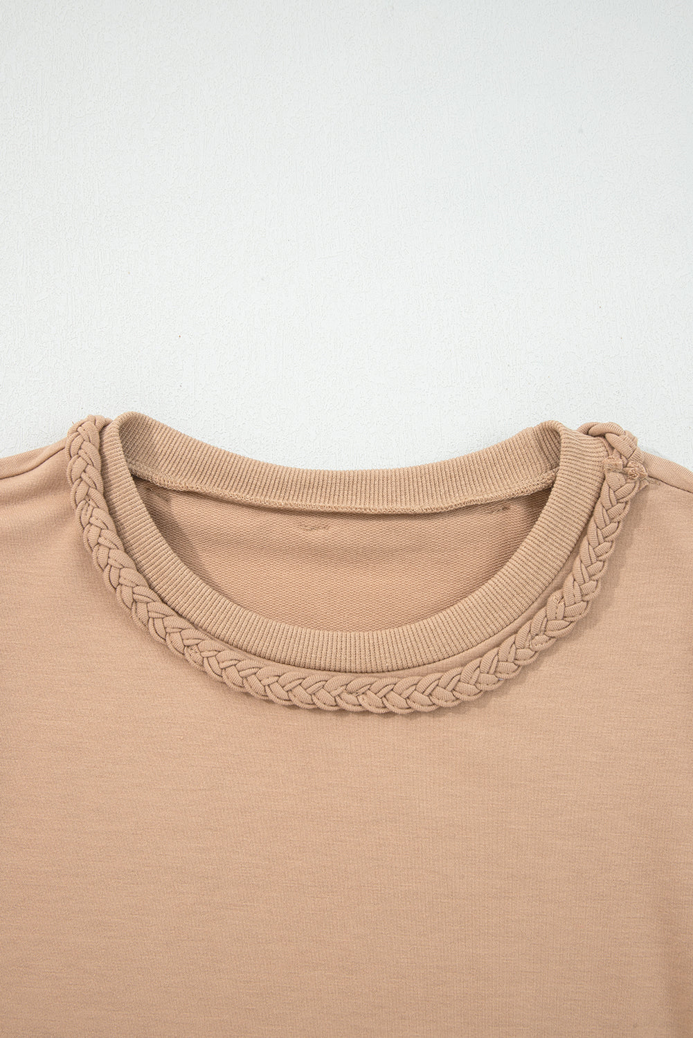 Light French Beige Twist Braided Embellished Puff Sleeve Dress