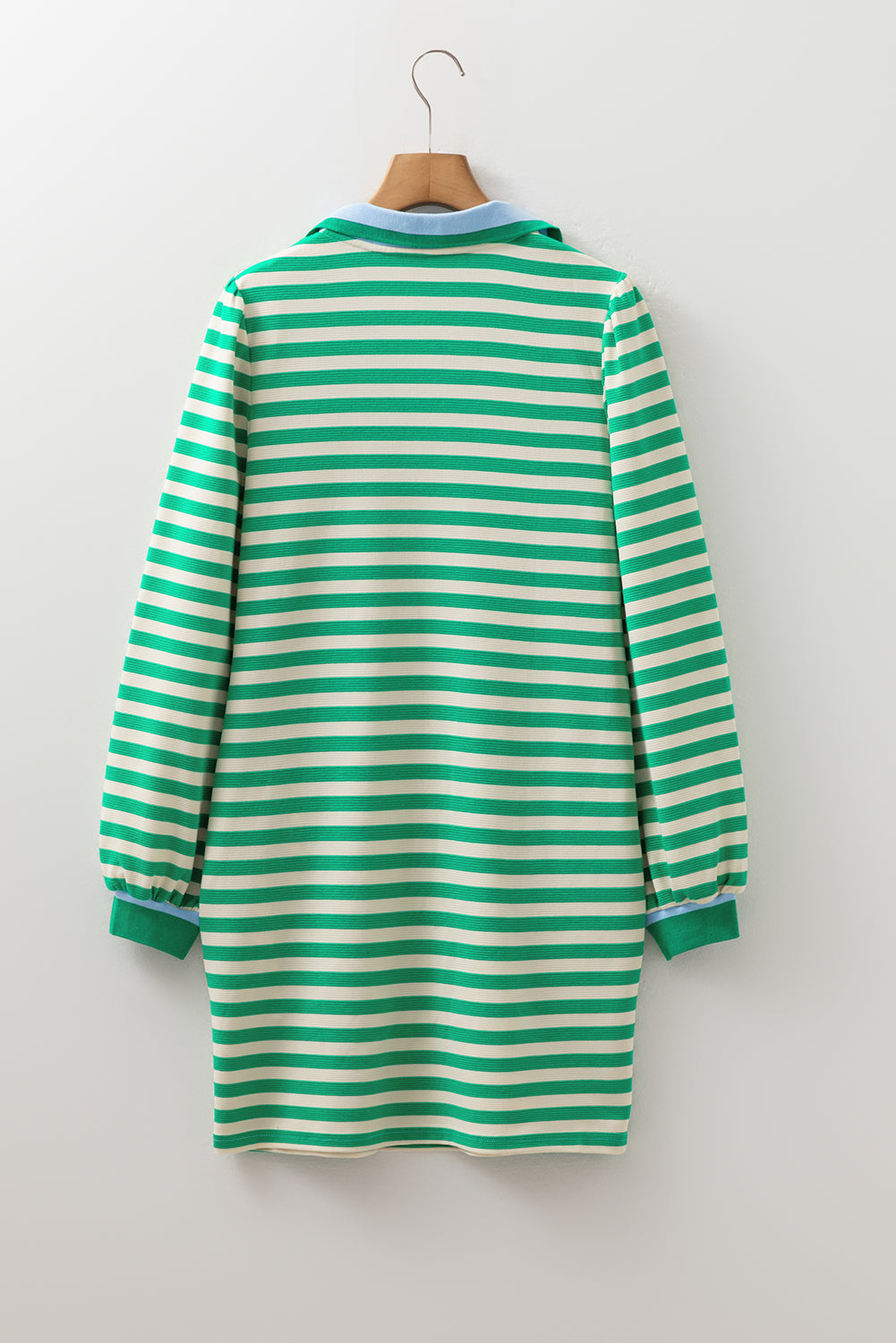 Green Pop of Color V Neck Striped Long Sleeve Mini Dress