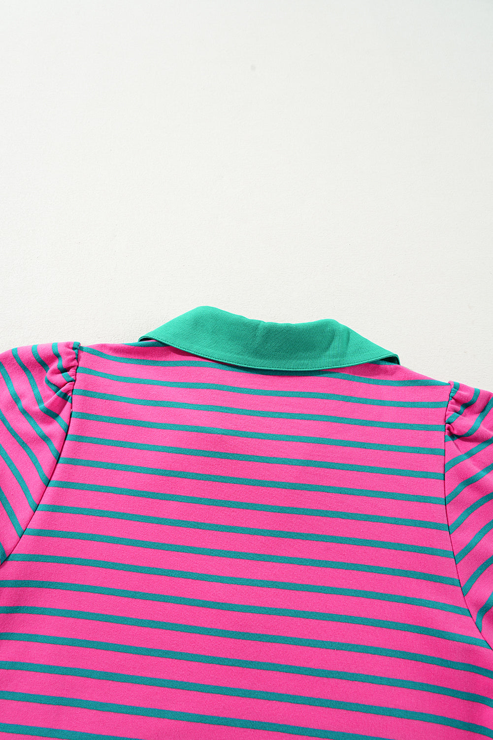 Pink Stripe Collared Puff Sleeve Pop of Color Neckline T Shirt Dress